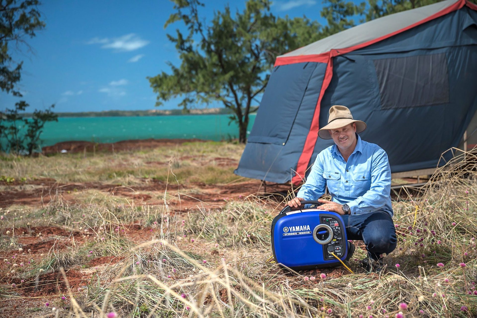 Pat Callinan camping with a Yamaha EF2000iS generator